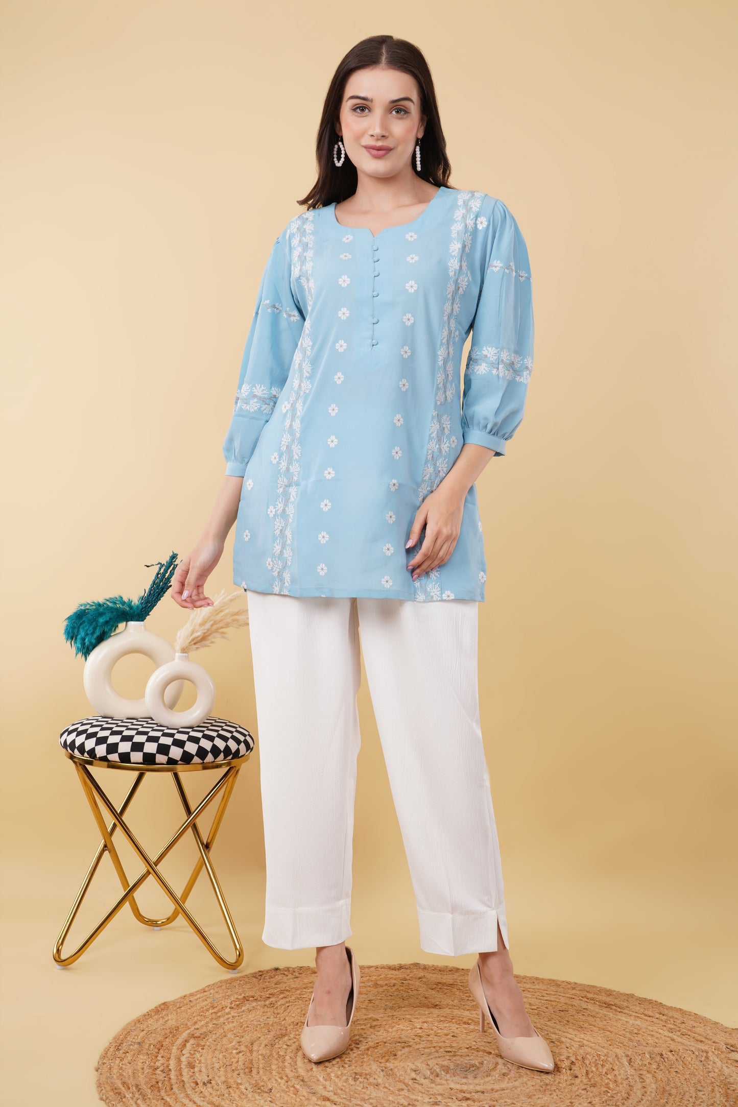 Blue Kasuti Embroidery Co-ord Set