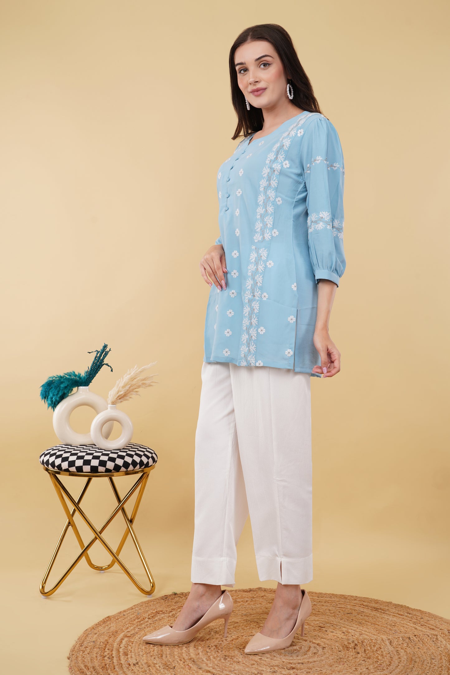 Blue Kasuti Embroidery Co-ord Set