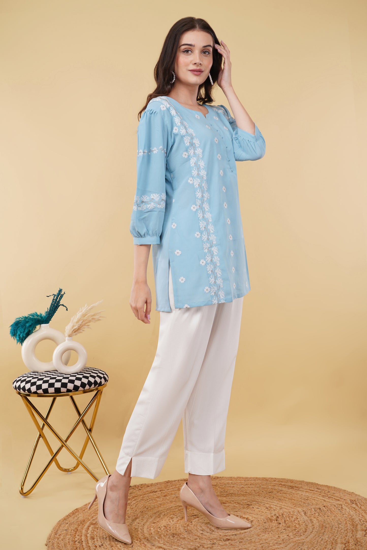 Blue Kasuti Embroidery Co-ord Set