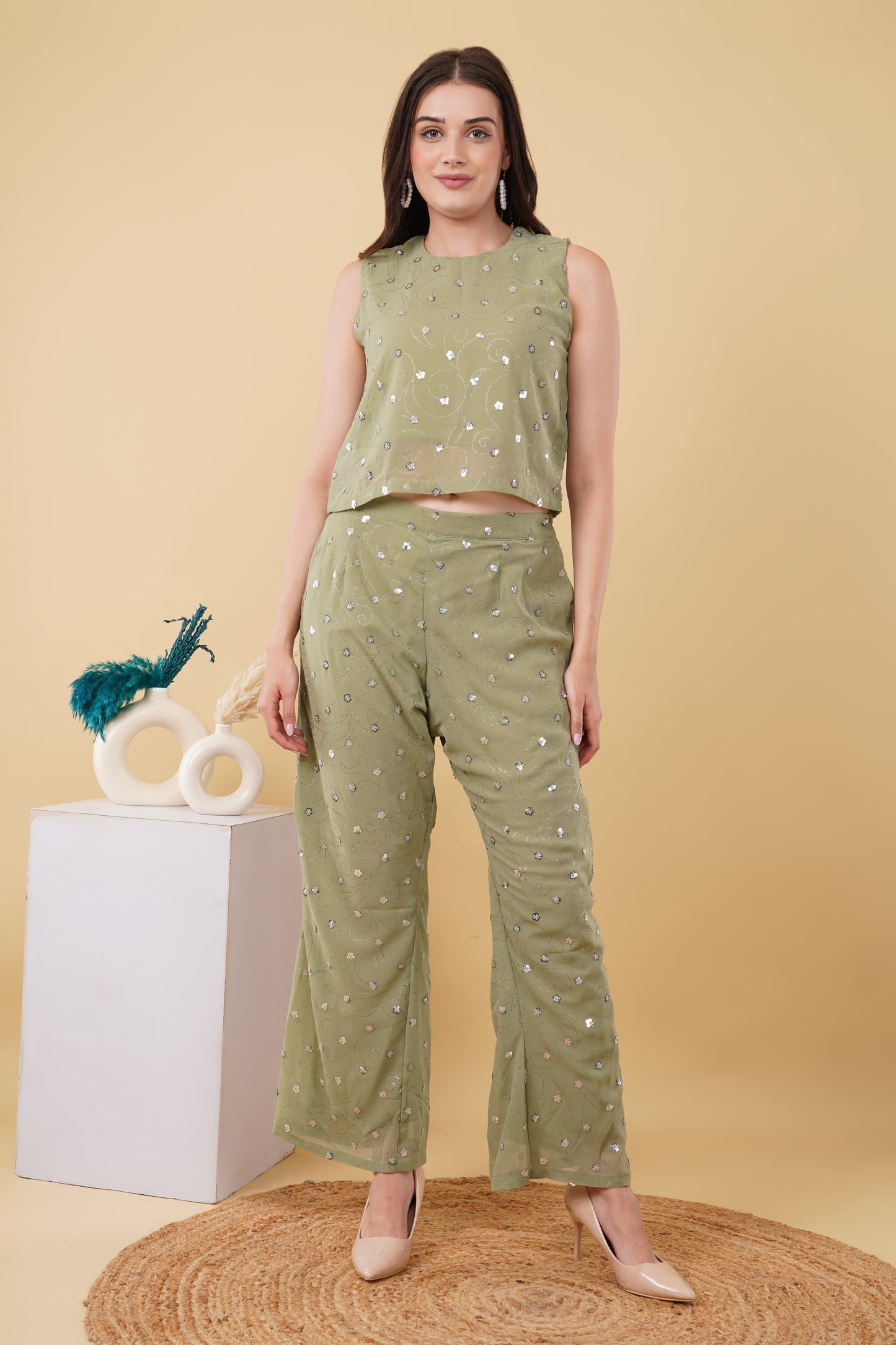 Olive Embroidered Co-ord Set