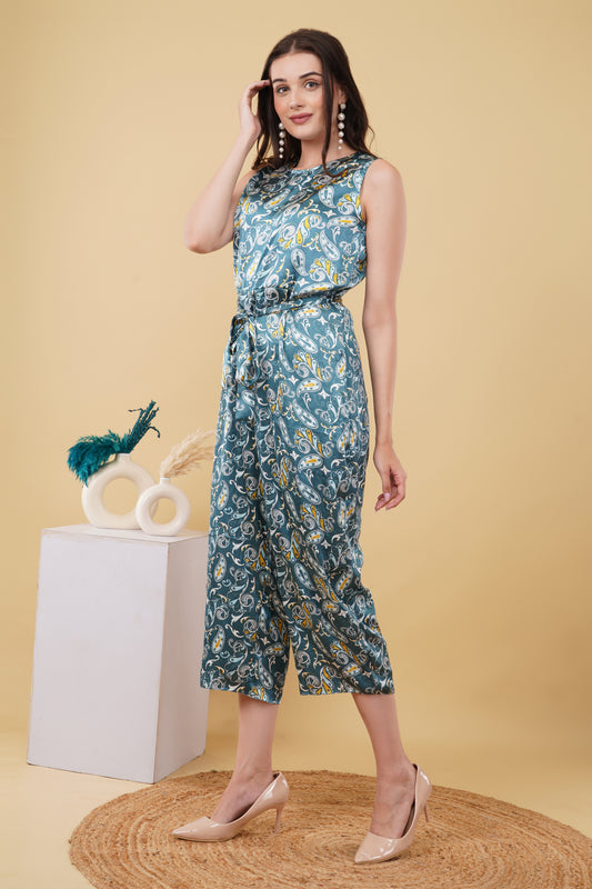 Teal Paisley Print Jumpsuit