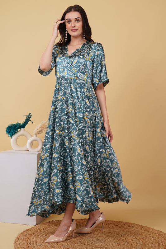 Teal Paisley Print Maxi Dress